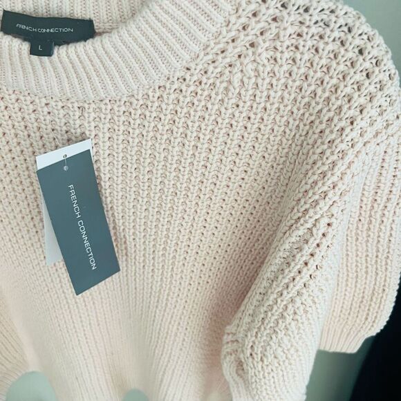 FRENCH CONNECTION Luna Short Sleeve Waffle Knit Sweater Pink, Large (10/12) NWT - Picture 8 of 13